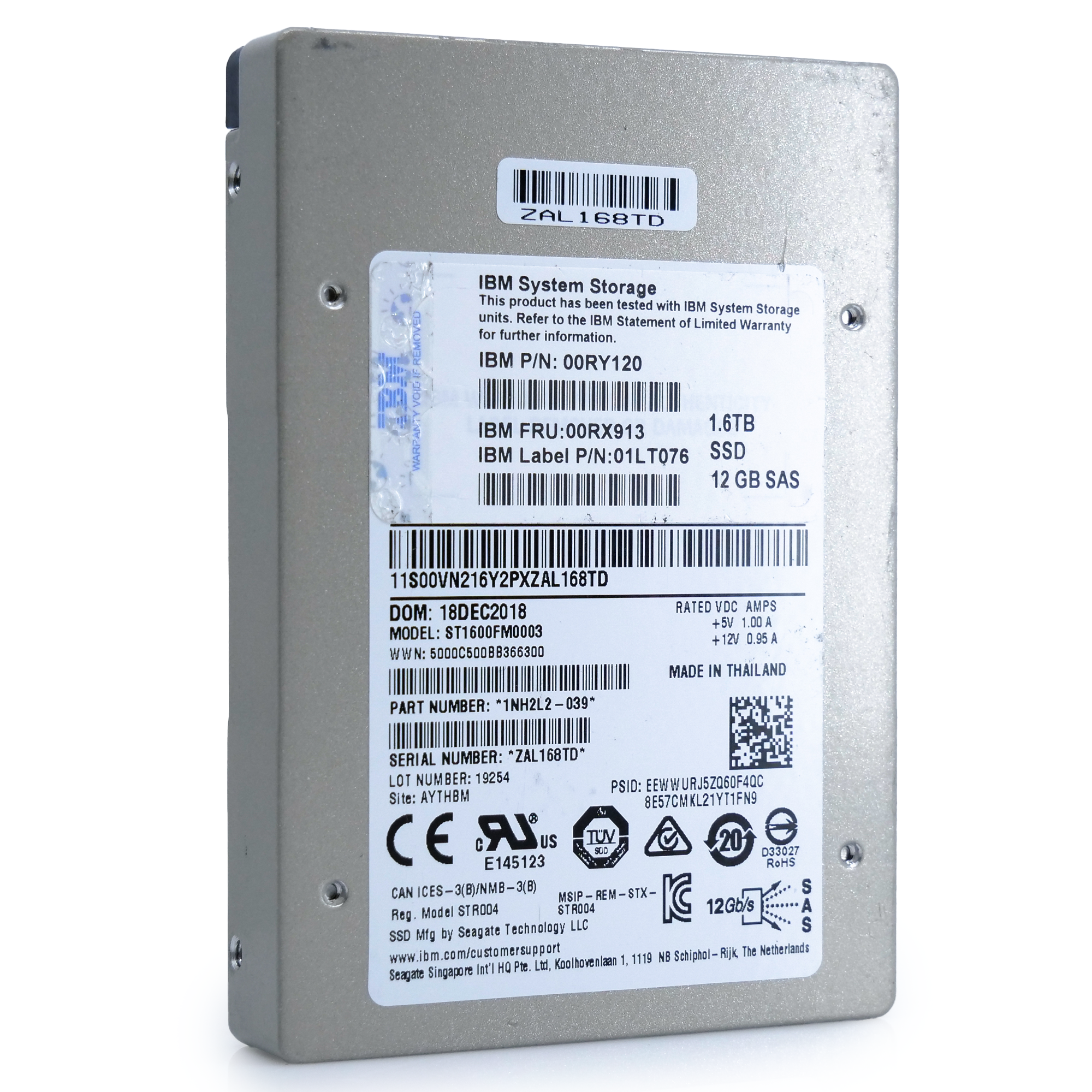 Seagate/IBM 1200.2 ST1600FM0003 1.6TB 10 DWPD SAS 12Gb/s eMLC 2.5in Refurbished Enterprise SSD