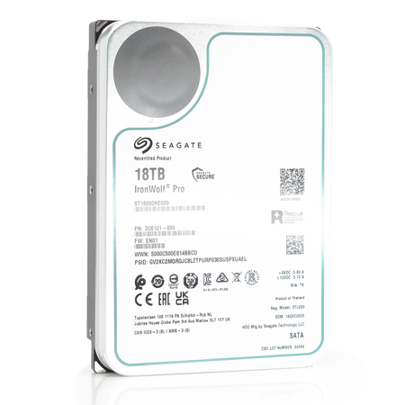 Seagate IronWolf Pro ST18000NE000 18TB 7.2K RPM SATA 6Gb/s 512e 3.5in Refurbished HDD