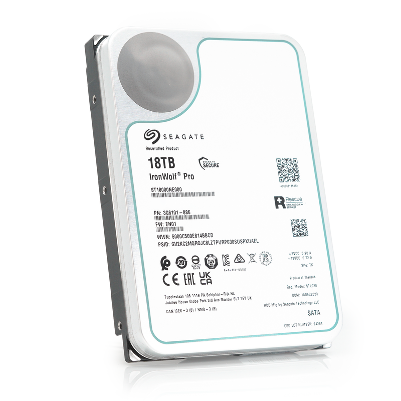 Seagate IronWolf Pro ST18000NE000 18TB 7.2K RPM SATA 6Gb/s 512e 3.5in Refurbished HDD