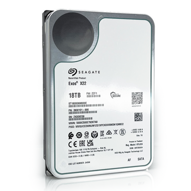 Seagate Exos X22 ST18000NM000E 18TB 7.2K RPM SATA 6Gb/s 512e FastFormat 3.5in Recertified Hard Drive front angle 2