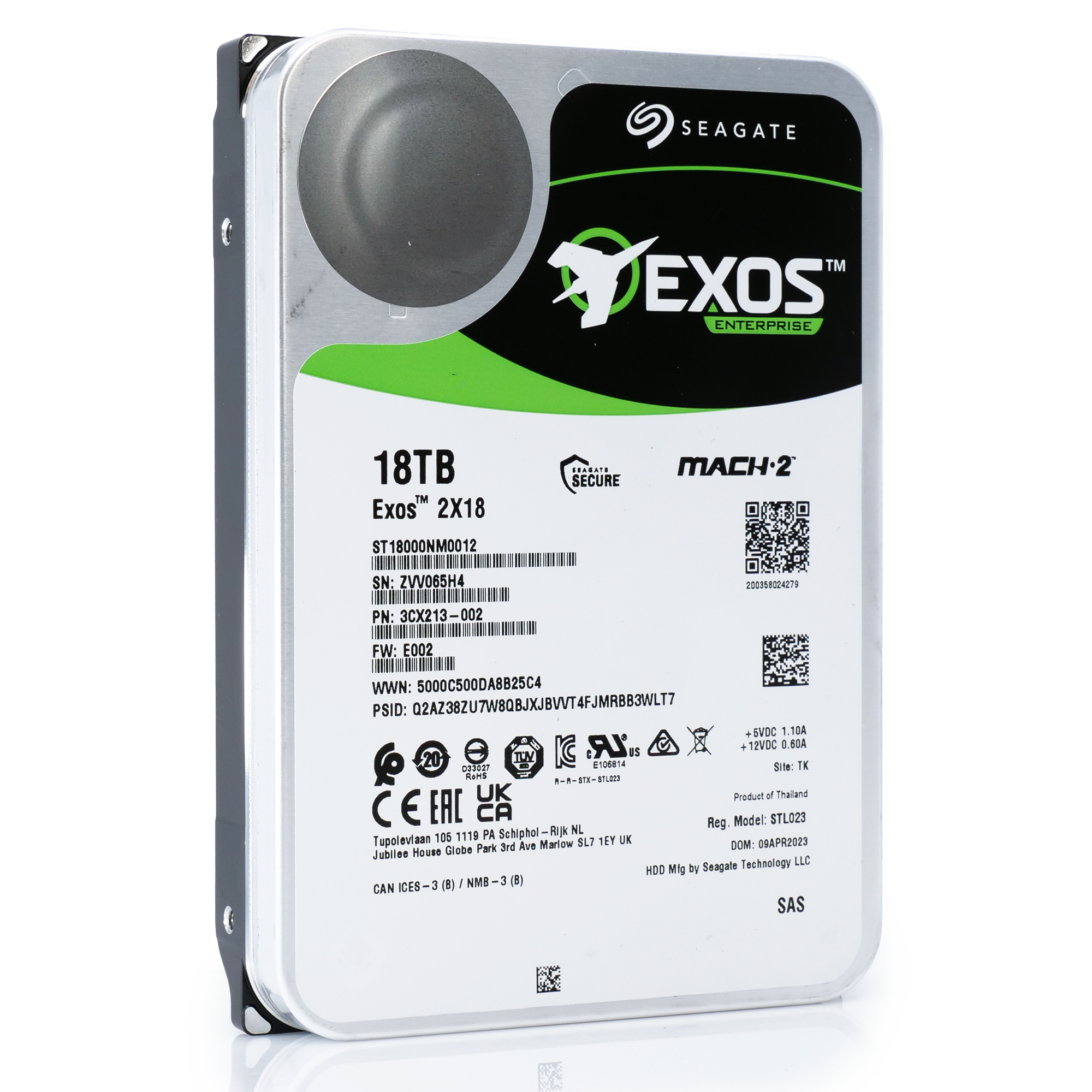 Seagate Exos 2X18 ST18000NM0012 18TB 7.2K RPM SAS 12Gb/s 512e SED Dual Actuator 3.5in Hard Drive angle drive