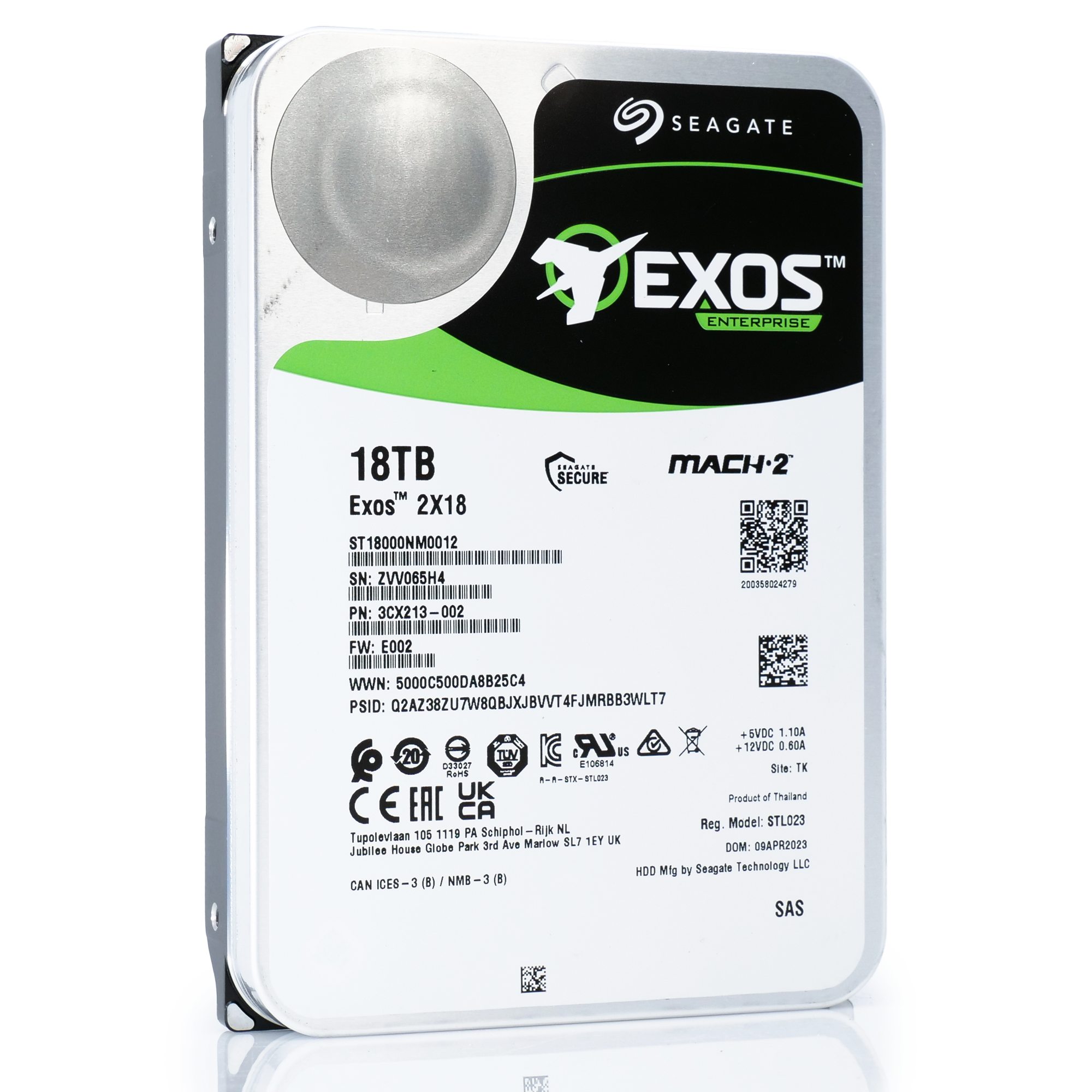 Seagate Exos 2X18 ST18000NM0012 18TB 7.2K RPM SAS 12Gb/s 512e SED Dual Actuator 3.5in Hard Drive angl2