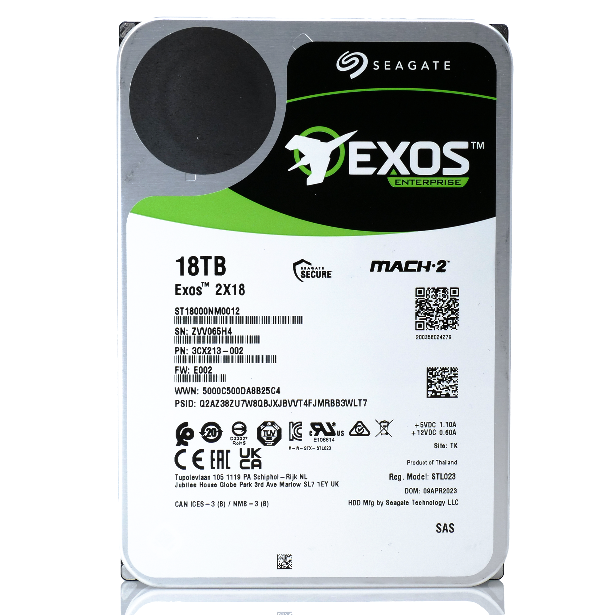 Seagate Exos 2X18 ST18000NM0012 18TB 7.2K RPM SAS 12Gb/s 512e SED Dual Actuator 3.5in Hard Drive fronttt