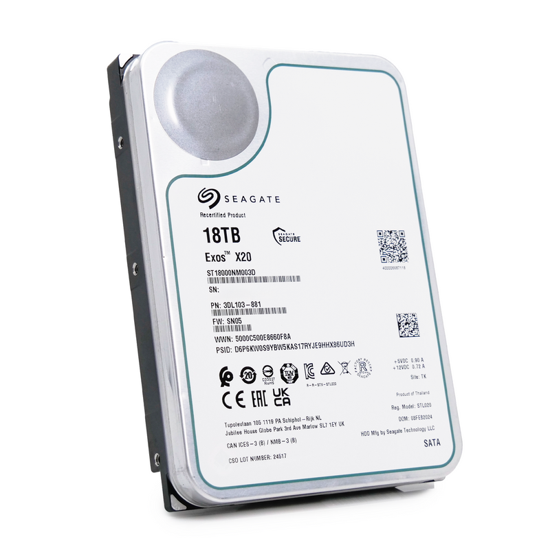 Seagate Exos X20 ST18000NM003D 18TB 7.2K RPM SATA 6Gb/s 3.5in Recertified Hard Drive