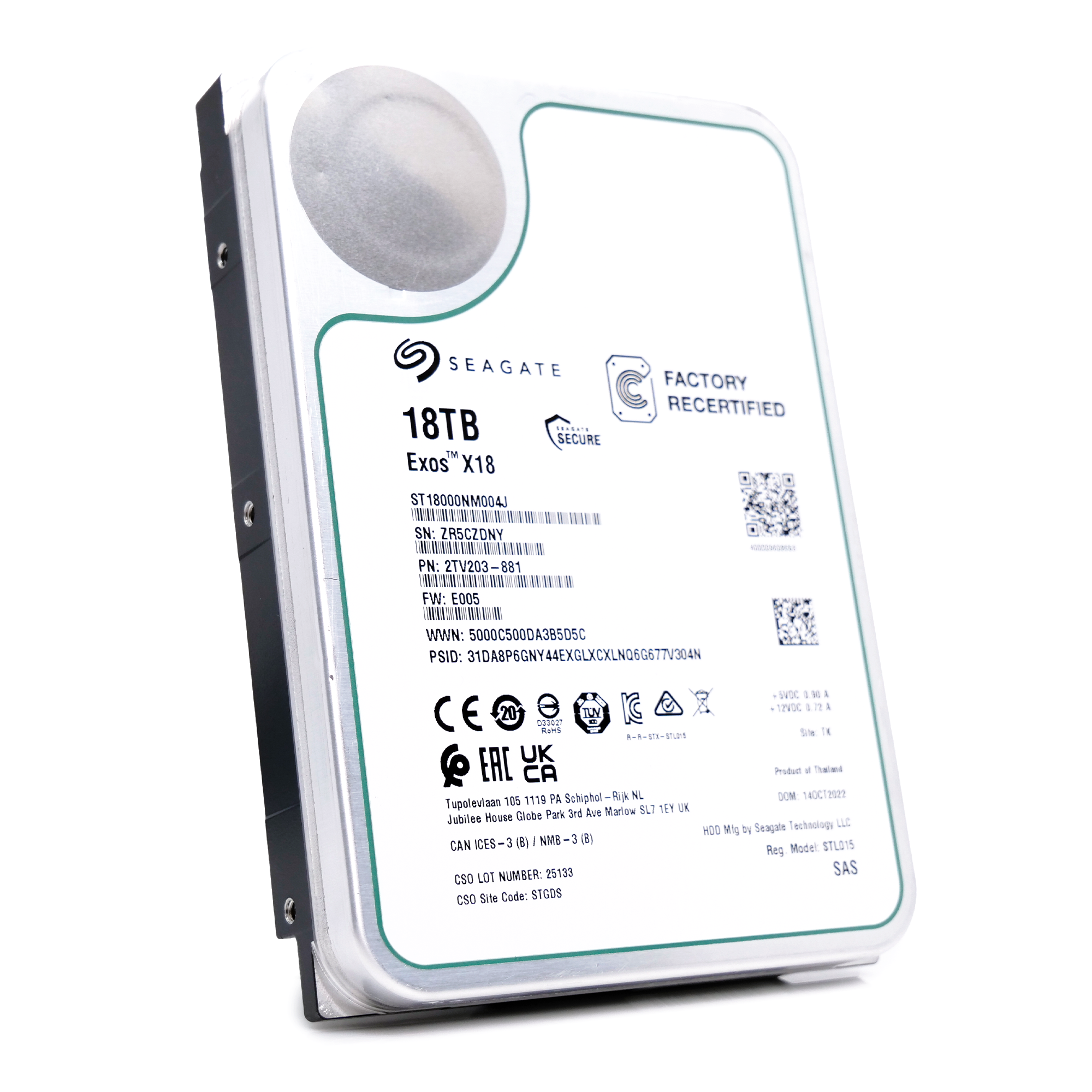 Seagate Exos X18 ST18000NM004J 18TB 7.2K RPM SAS 12Gb/s 3.5in Recertified Hard Drive