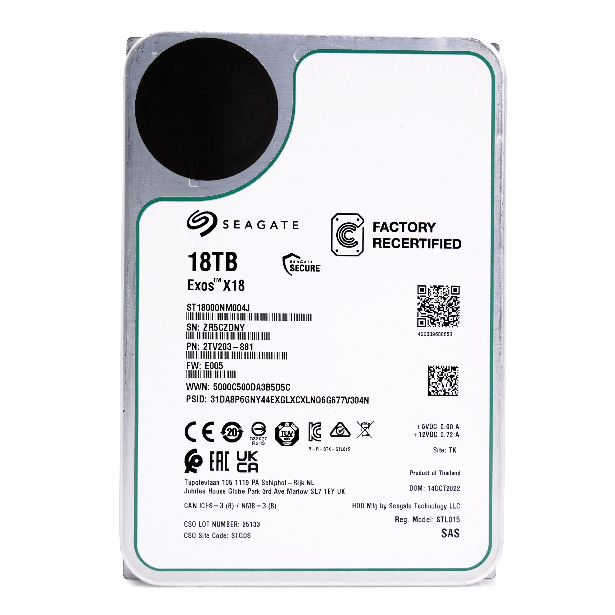 Seagate Exos X18 ST18000NM004J 18TB 7.2K RPM SAS 12Gb/s 3.5in Recertified Hard Drive