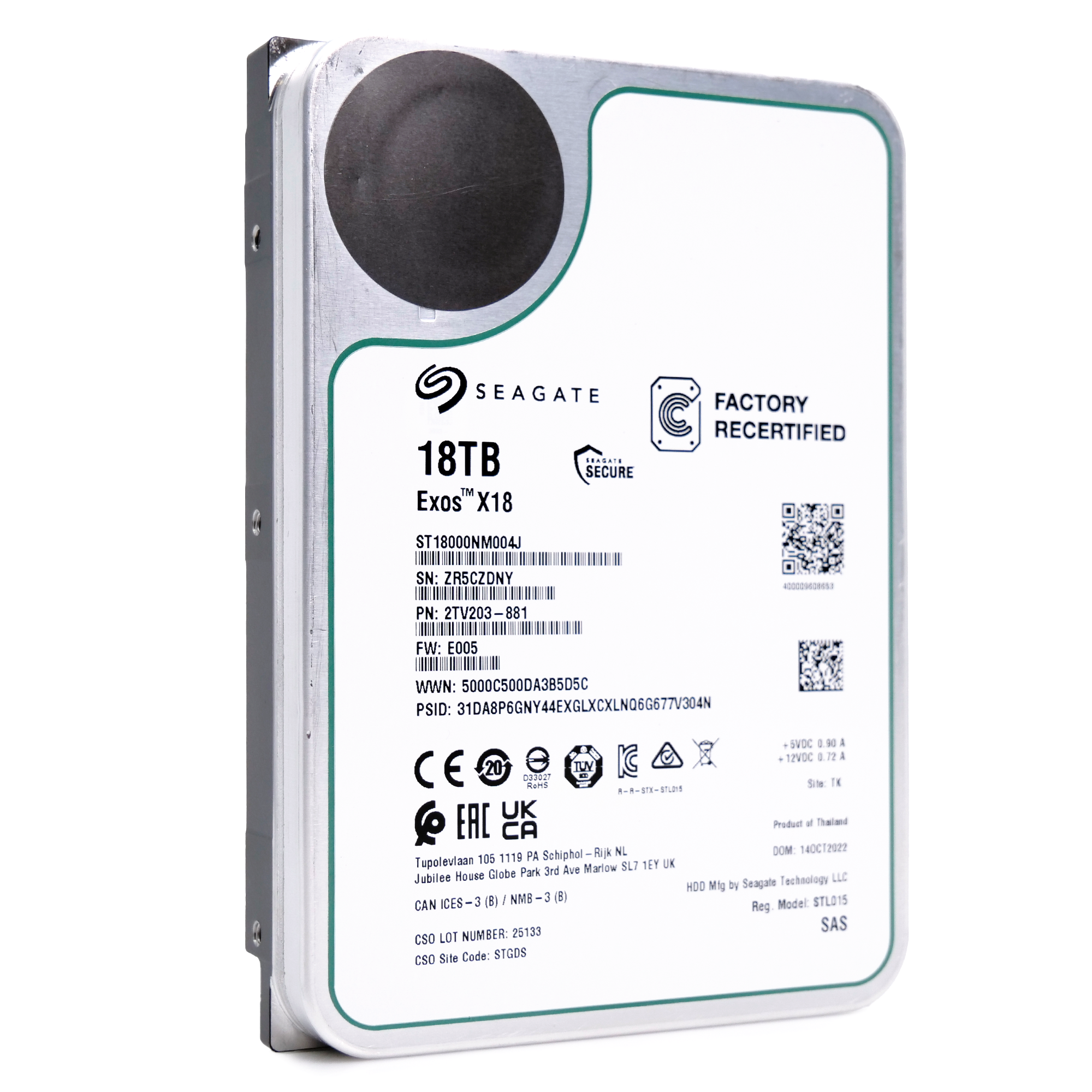 Seagate Exos X18 ST18000NM004J 18TB 7.2K RPM SAS 12Gb/s 3.5in Recertified Hard Drive