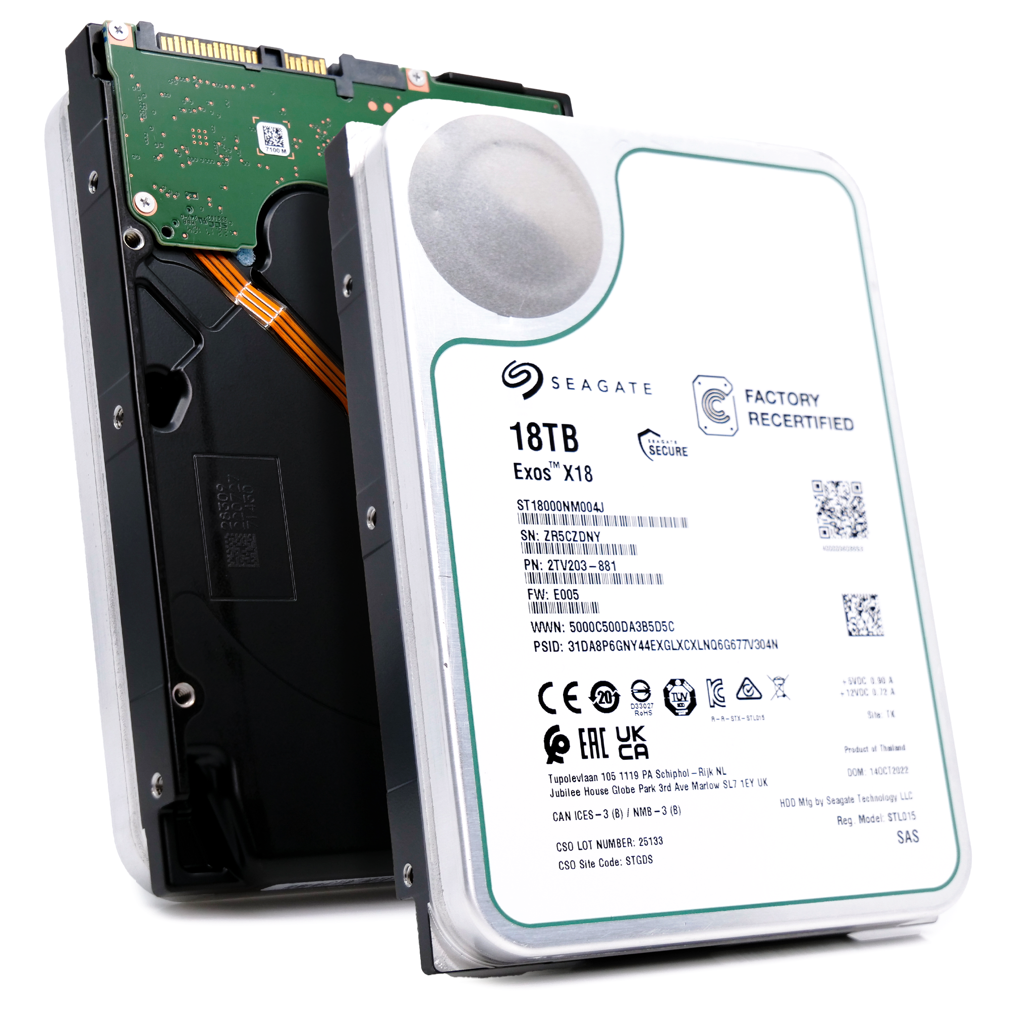 Seagate Exos X18 ST18000NM004J 18TB 7.2K RPM SAS 12Gb/s 3.5in Recertified Hard Drive