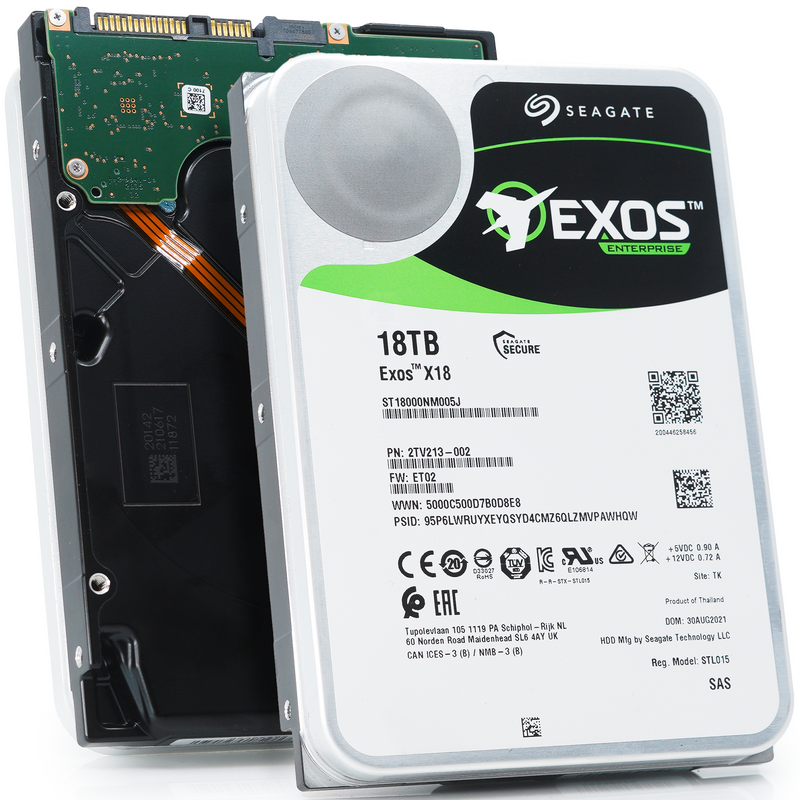 Seagate Exos X18 ST18000NM005J 18TB 7.2K RPM SAS 12Gb/s 512e SED 3.5in Hard Drive front and back main image.