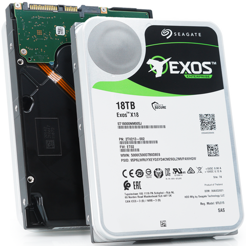 Seagate Exos X18 ST18000NM005J 18TB 7.2K RPM SAS 12Gb/s 512e SED 3.5in Hard Drive front and back main image.