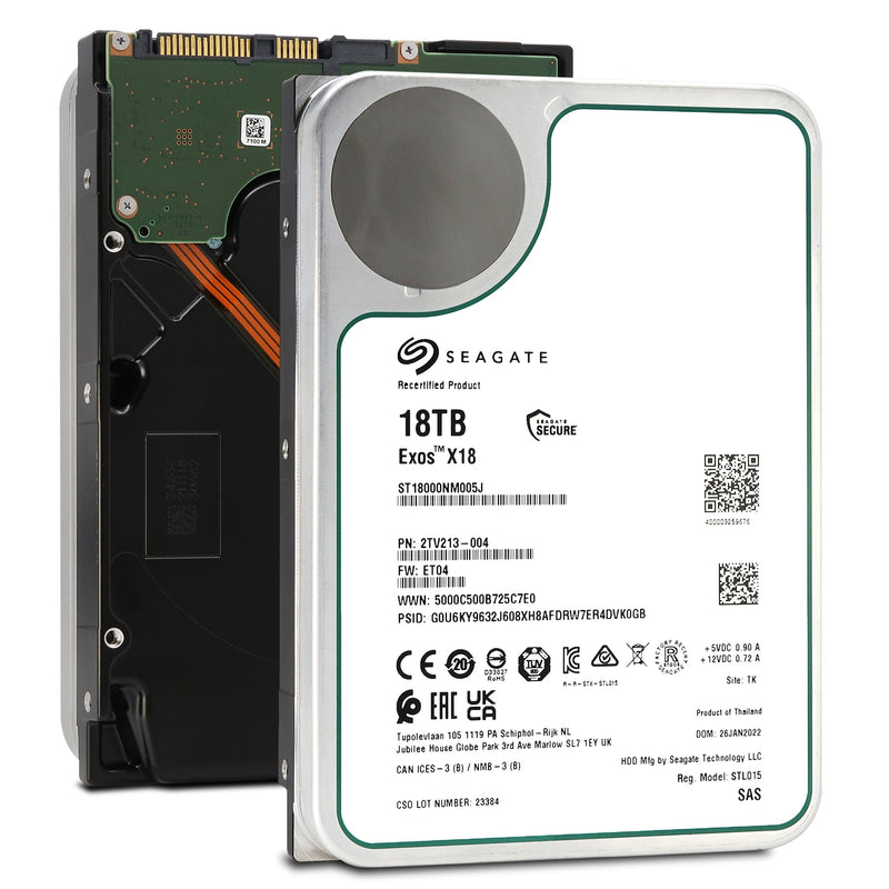 Seagate Exos X18 ST18000NM005J 18TB 7.2K RPM SAS 12Gb/s 512e SED 3.5in Recertified Hard Drive