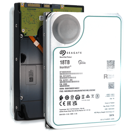 Seagate IronWolf ST18000VN000 18TB 7.2K RPM SATA 6Gb/s 512e CMR NAS 3.5in Recertified Hard Drive - Alternate Image
