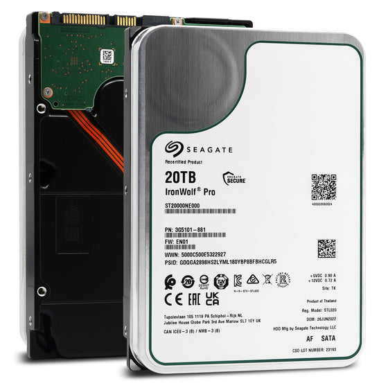 Seagate IronWolf Pro ST20000NE000 20TB 7.2K RPM SATA 6Gb/s 512e 3.5in Refurbished HDD