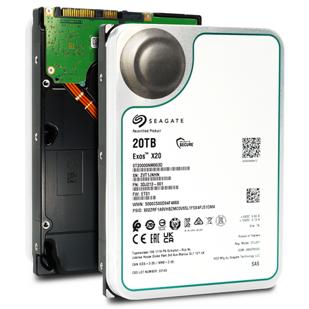 Seagate Exos X20 ST20000NM003D 20TB 7.2K RPM SAS 12Gb/s 512e SED 3.5in Recertified Hard Drive