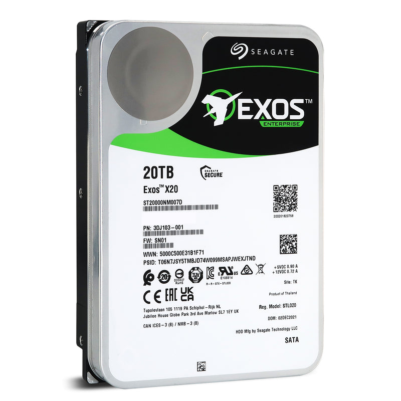 Seagate Exos X20 ST20000NM007D 20TB 7.2K RPM SATA 6Gb/s 3.5in Refurbished Hard Disk Drive (HDD)