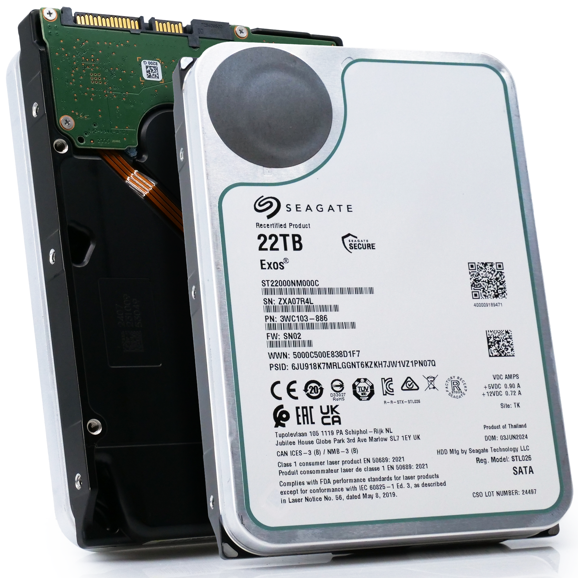 Seagate Exos ST22000NM000C 22TB 7.2K RPM SATA 6Gb/s 3.5in Hard Drive main image front and back