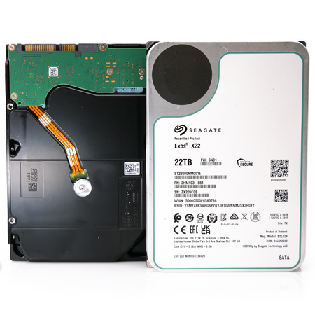Seagate Exos X22 ST22000NM001E 22TB 7.2K RPM SATA 6Gb/s 512e 3.5in Recertified Hard Drive flat front