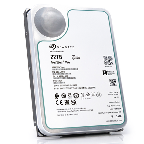 Seagate Ironwolf Pro ST22000NT001 22TB 7.2K RPM SATA 6Gb/s 512e NAS 3.5in Recertified Hard Drive main front