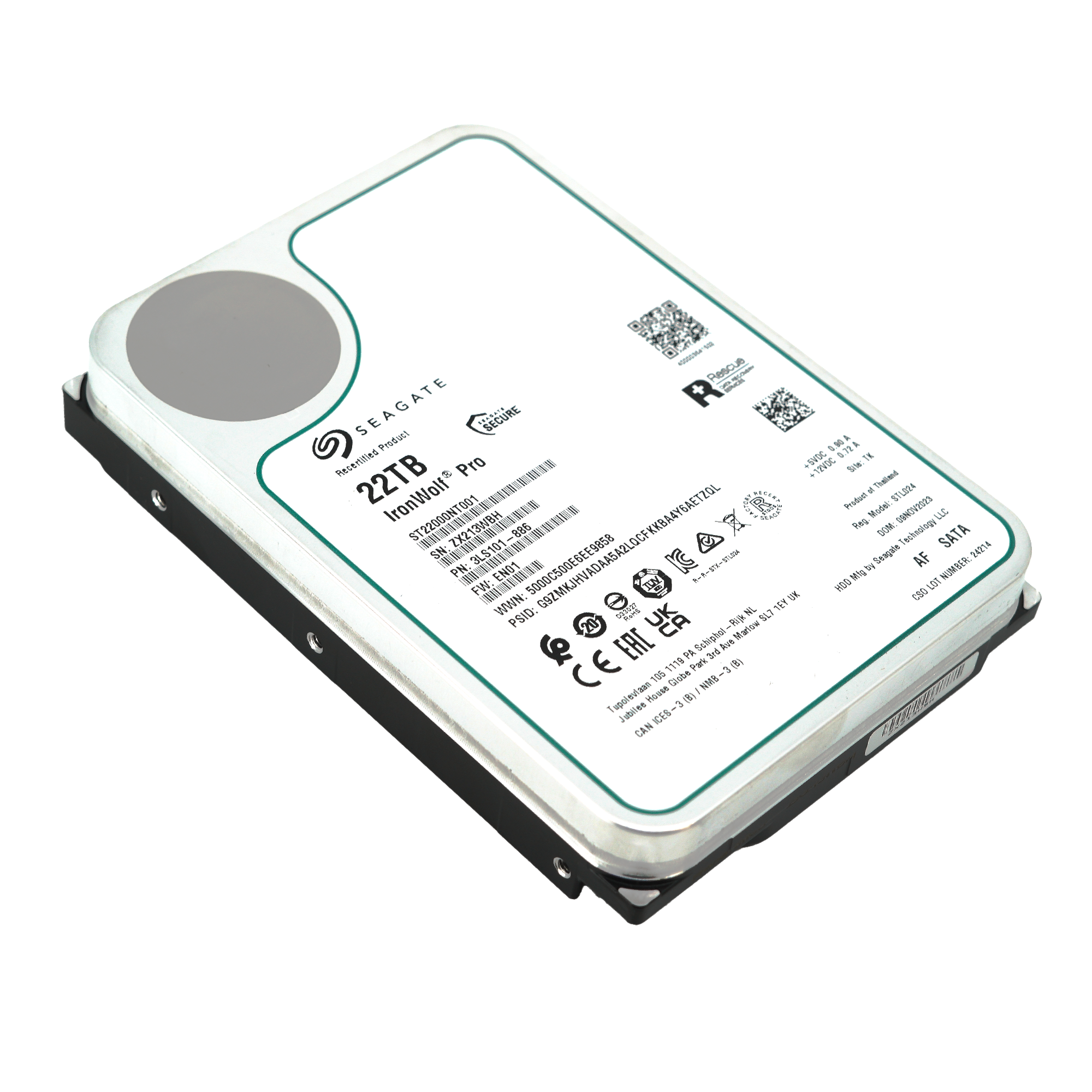 Seagate Ironwolf Pro ST22000NT001 22TB 7.2K RPM SATA 6Gb/s 512e NAS 3.5in  Recertified Hard Drive