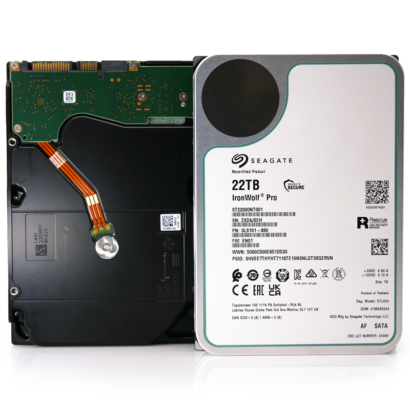 Seagate Ironwolf Pro ST22000NT001 22TB 7.2K RPM SATA 6Gb/s 512e NAS 3.5in Recertified Hard Drive flat front