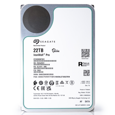 Seagate Ironwolf Pro ST22000NT001 22TB 7.2K RPM SATA 6Gb/s 512e NAS 3.5in Recertified Hard Drive front