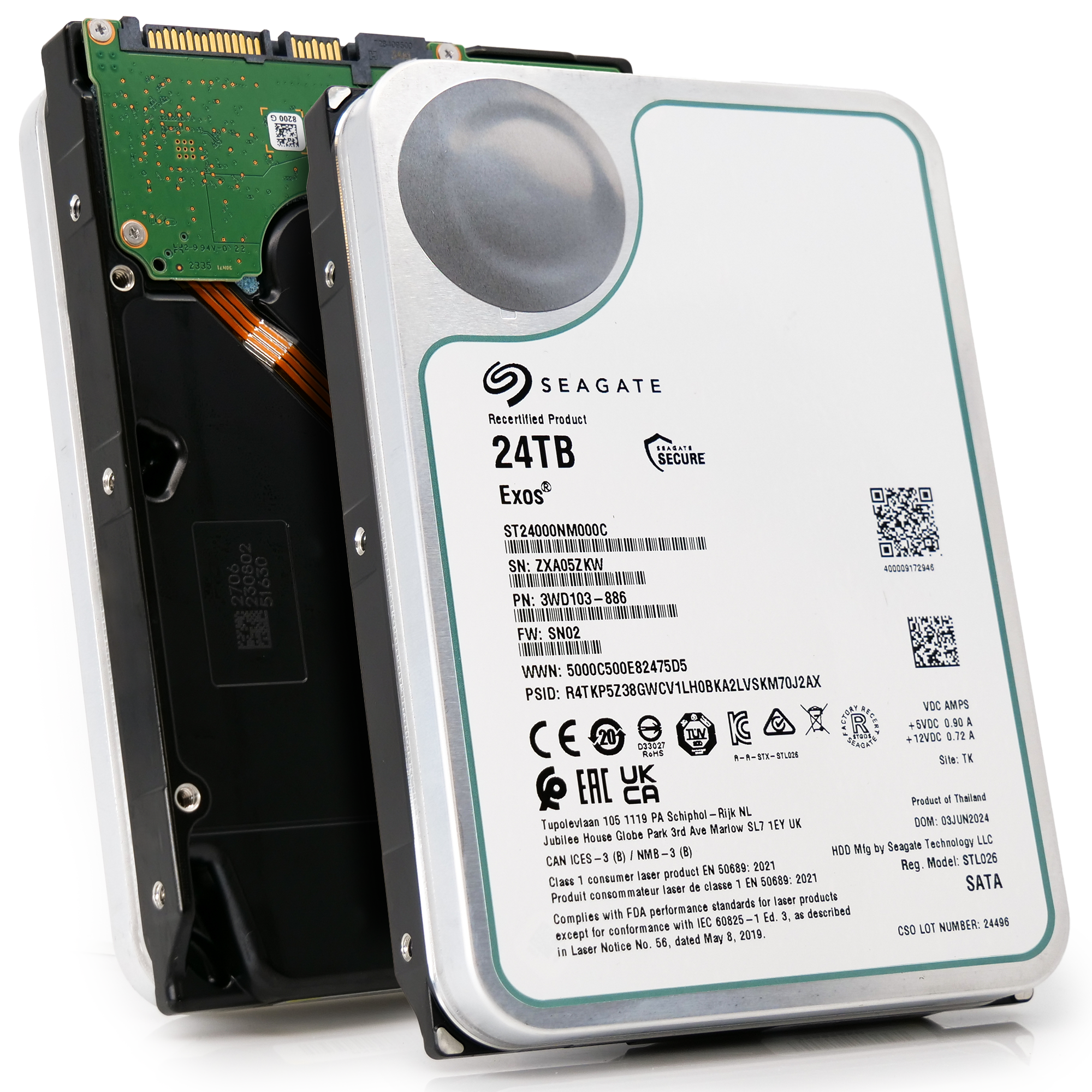 Seagate Exos ST24000NM000C 24TB 7.2K RPM SATA 6Gb/s 512n 3.5in Refurbished HDD