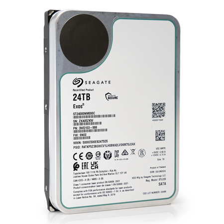 Seagate Exos ST24000NM000C 24TB 7.2K RPM SATA 6Gb/s 512n 3.5in Recertified Hard Drive angle front
