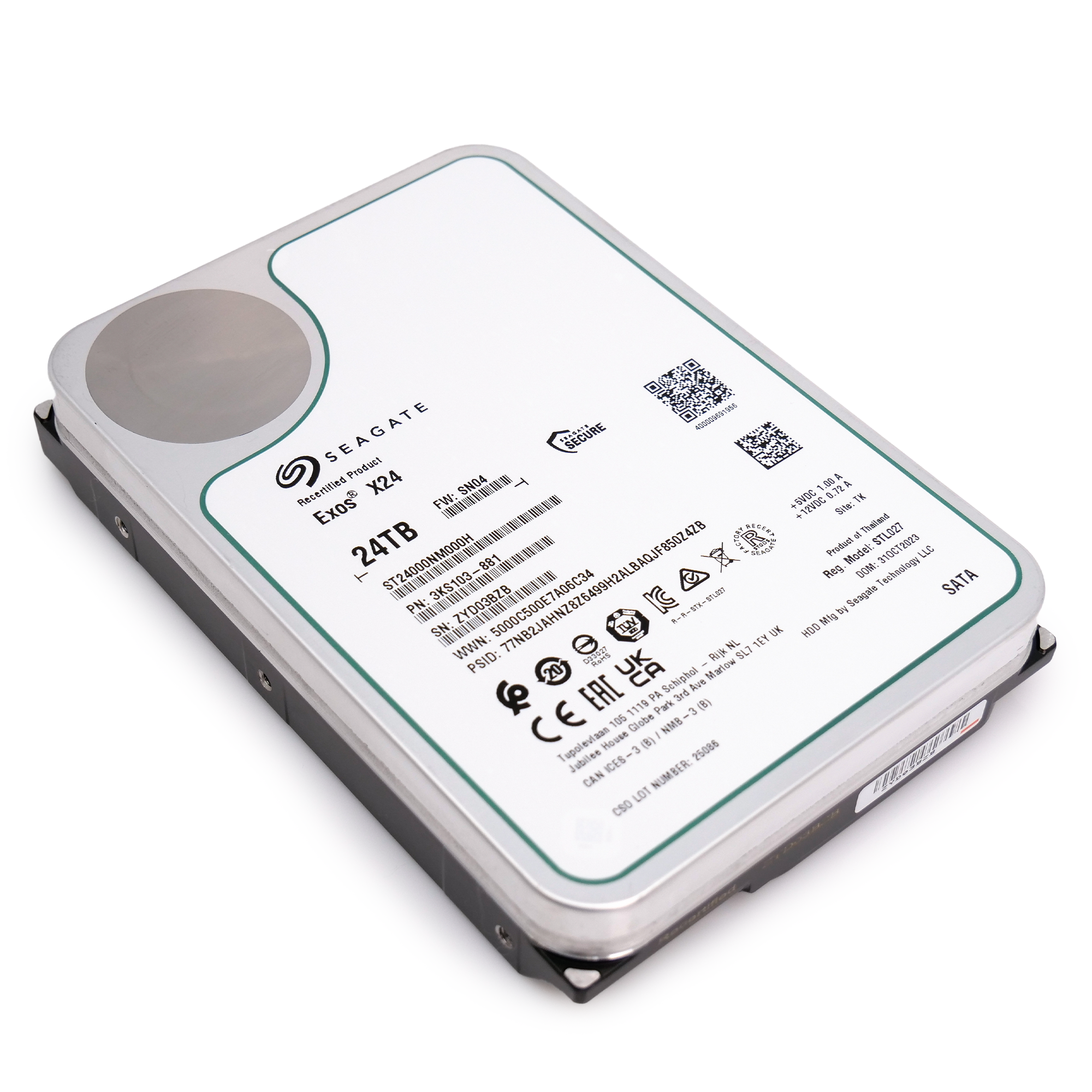 Seagate Exos ST24000NM000H 24TB 7.2K RPM SATA 6Gb/s 512e CMR 3.5in Recertified Hard Drive