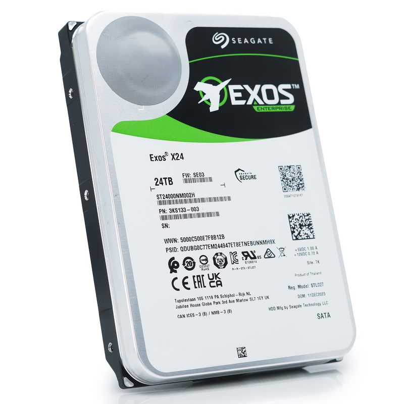Seagate Exos X24 ST24000NM002H 24TB 7.2K RPM SATA 6Gb/s 512e FastFormat 3.5in Hard Drive front angle 3
