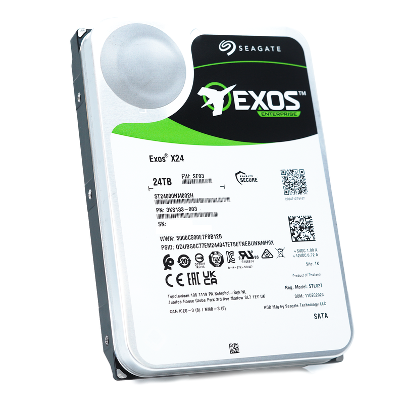 Seagate Exos X24 ST24000NM002H 24TB 7.2K RPM SATA 6Gb/s 512e FastFormat 3.5in Hard Drive front angle 2.
