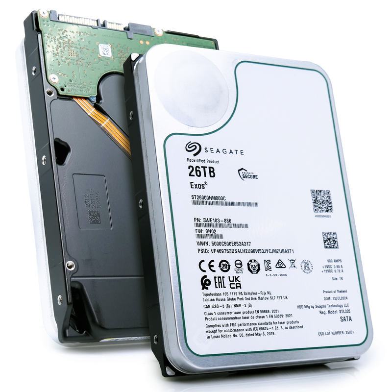 Seagate Exos ST26000NM000C 26TB 7.2K RPM SATA 6Gb/s 512e CMR 3.5in Recertified Hard Drive