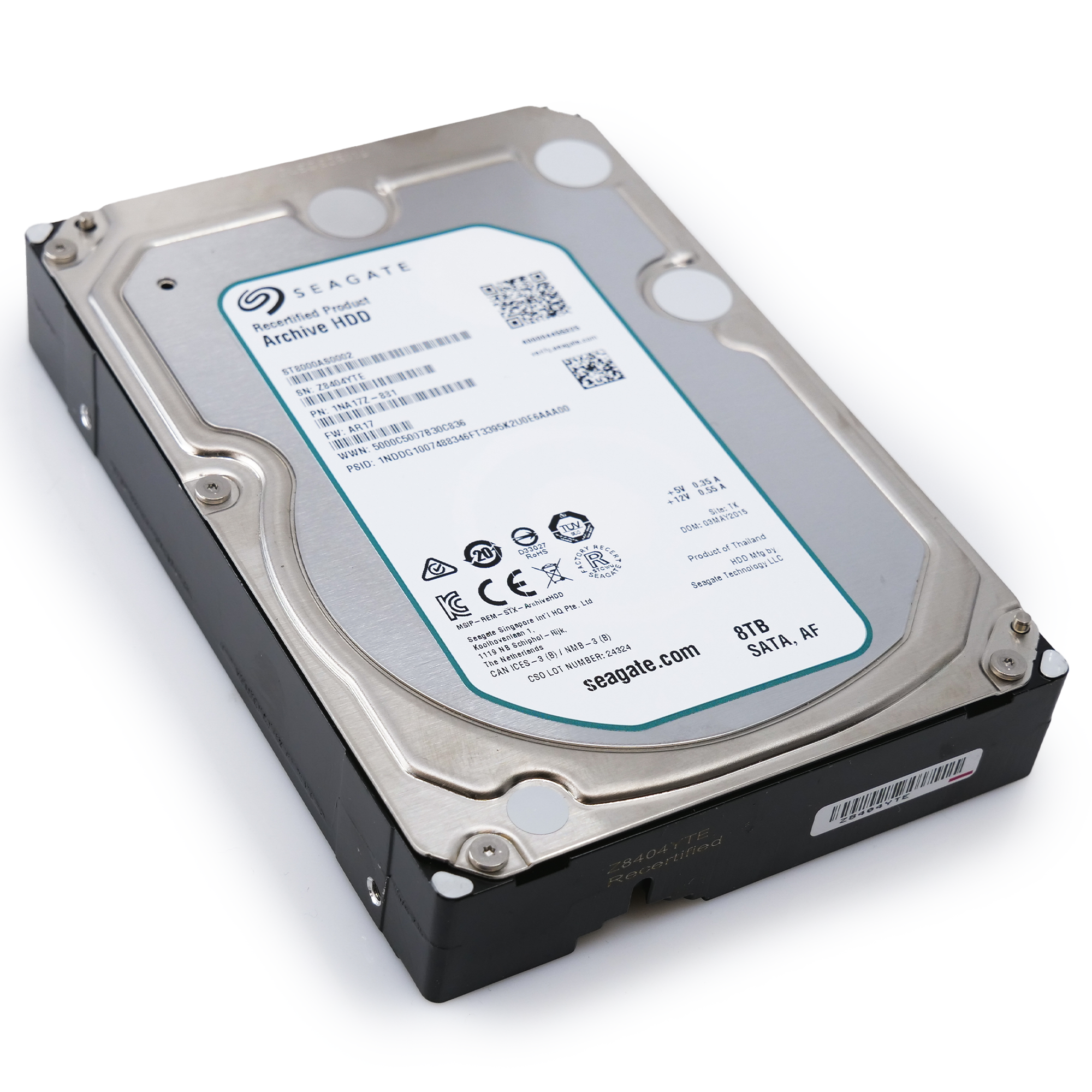 Seagate Archive ST8000AS0002 8TB 5.9K RPM SATA 6Gb/s 128MB 3.5" Manufacturer Recertified HDD flat