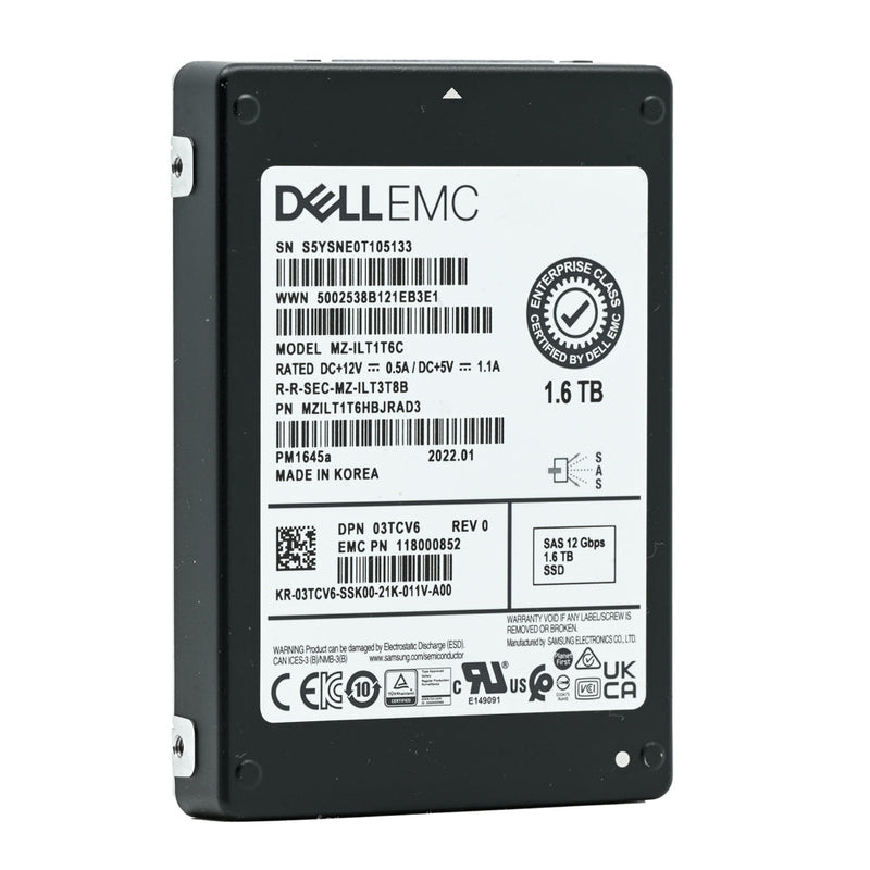 Dell PM1645a 3TCV6 MZILT1T6HBJRAD3 1.6TB SAS 12Gb/s 3DWPD Mixed Use 2.5in Solid State Drive