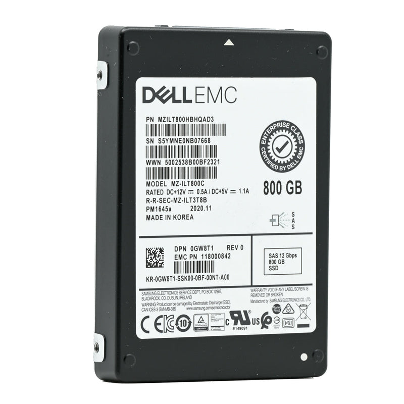 Dell PM1645a GW8T1 MZILT800HBHQAD3 800GB SAS 12Gb/s 3DWPD Mixed Use 2.5in Refurbished SSD