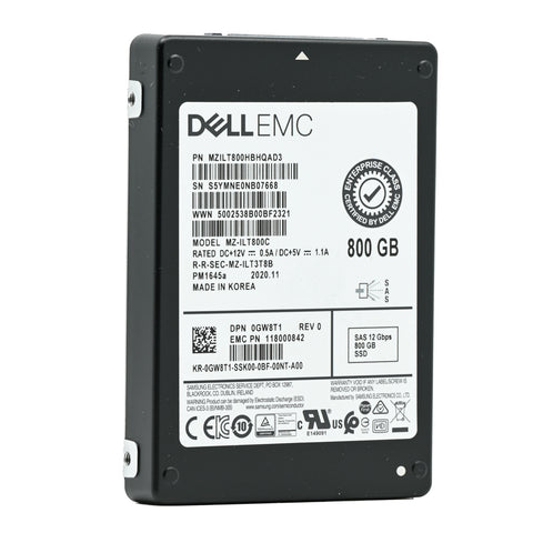 Dell PM1645a GW8T1 MZILT800HBHQAD3 800GB SAS 12Gb/s 3DWPD Mixed Use 2.5in Refurbished SSD