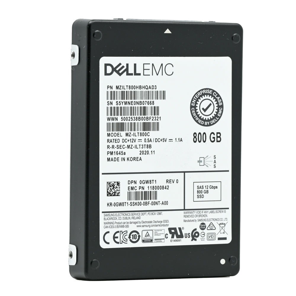 Dell PM1645a GW8T1 MZILT800HBHQAD3 800GB SAS 12Gb/s 3DWPD Mixed Use 2.5in Recertified Solid State Drive
