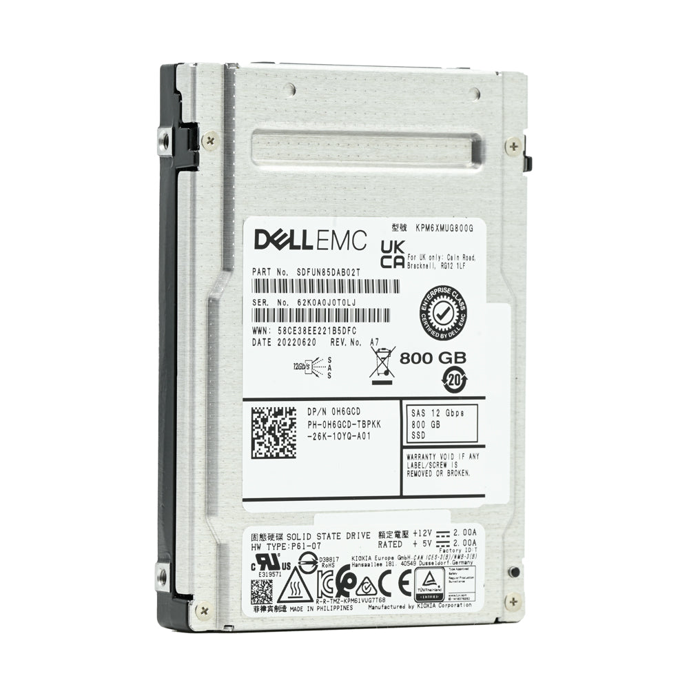 Dell PM6 H6GCD KPM6XMUG800G 800GB SAS 12Gb/s 10DWPD High Endurance 2.5in Recertified Solid State Drive
