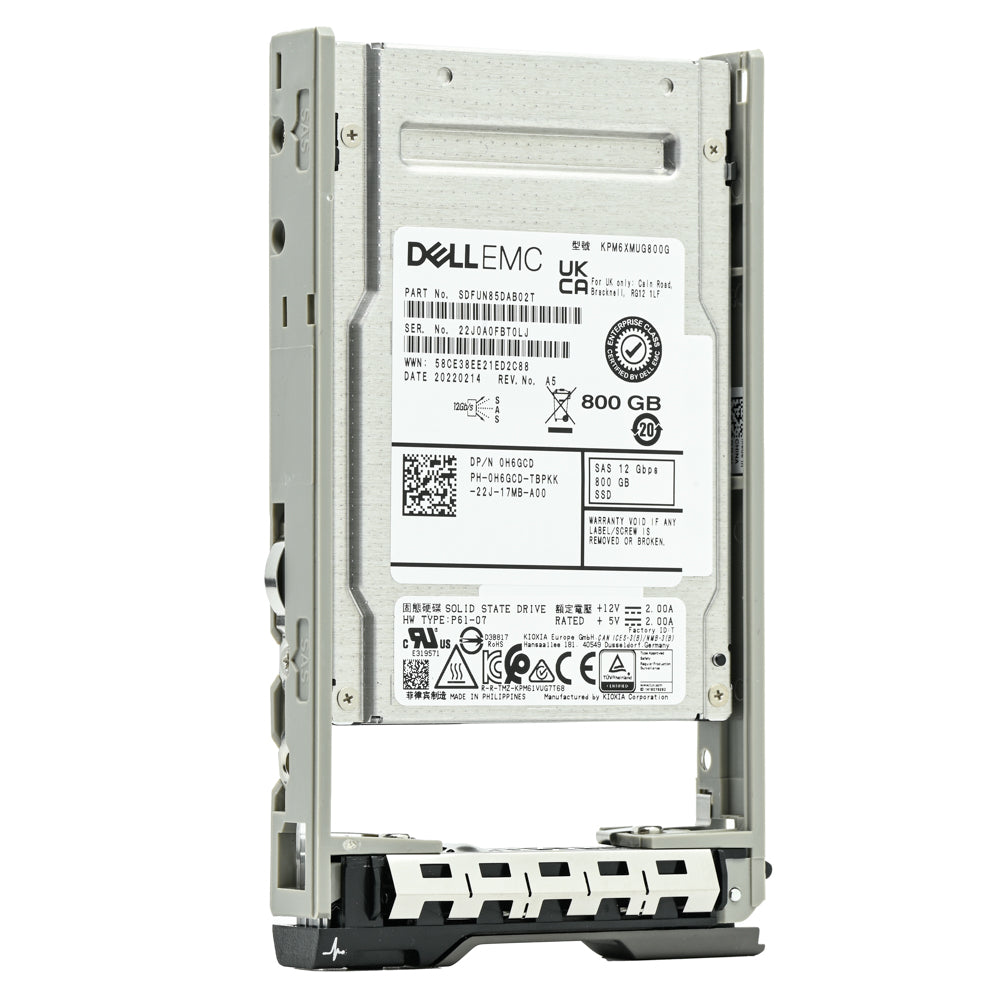 Dell G13 H6GCD KPM6XMUG800G 800GB SAS 12Gb/s 10DWPD High Endurance 2.5in Recertified Solid State Drive