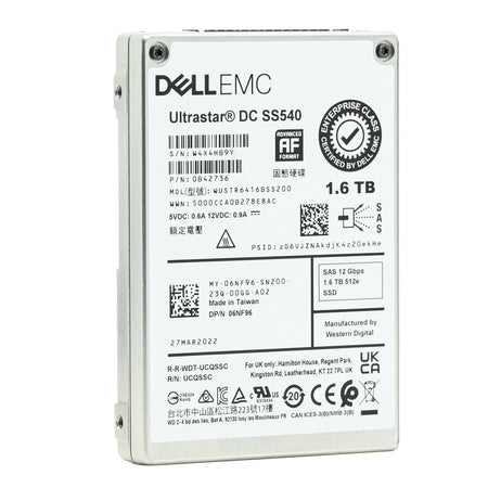 Dell Ultrastar DC SS540 6NF96 WUSTR6416BSS200 1.6TB SAS 12Gb/s 3DWPD Mixed Use 2.5in Refurbished SSD