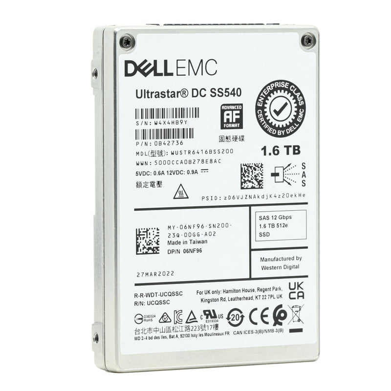 Dell Ultrastar DC SS540 6NF96 WUSTR6416BSS200 1.6TB SAS 12Gb/s 3DWPD Mixed Use 2.5in Refurbished SSD