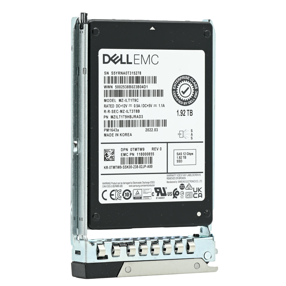 Dell G14 TMTW9 MZILT1T9HBJRAD3 1.92TB SAS 12Gb/s 1DWPD Read Intensive 2.5in Solid State Drive