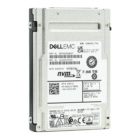 Dell CM6 VD0JX KCM6XRUL7T68 7.68TB PCIe Gen 4.0 x4 8GB/s U.2 NVMe 1DWPD Read Intensive 2.5in Refurbished SSD
