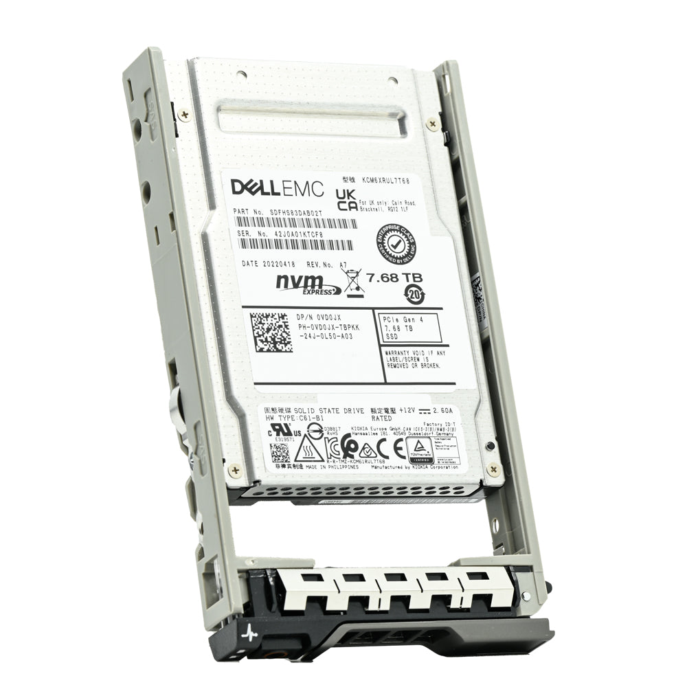 Dell G13 VD0JX KCM6XRUL7T68 7.68TB PCIe Gen 4.0 x4 8GB/s U.2 NVMe 1DWPD Read Intensive 2.5in Solid State Drive