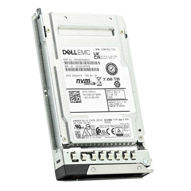 Dell G14 VD0JX KCM6XRUL7T68 7.68TB PCIe Gen 4.0 x4 8GB/s U.2 NVMe 1DWPD Read Intensive 2.5in Solid State Drive