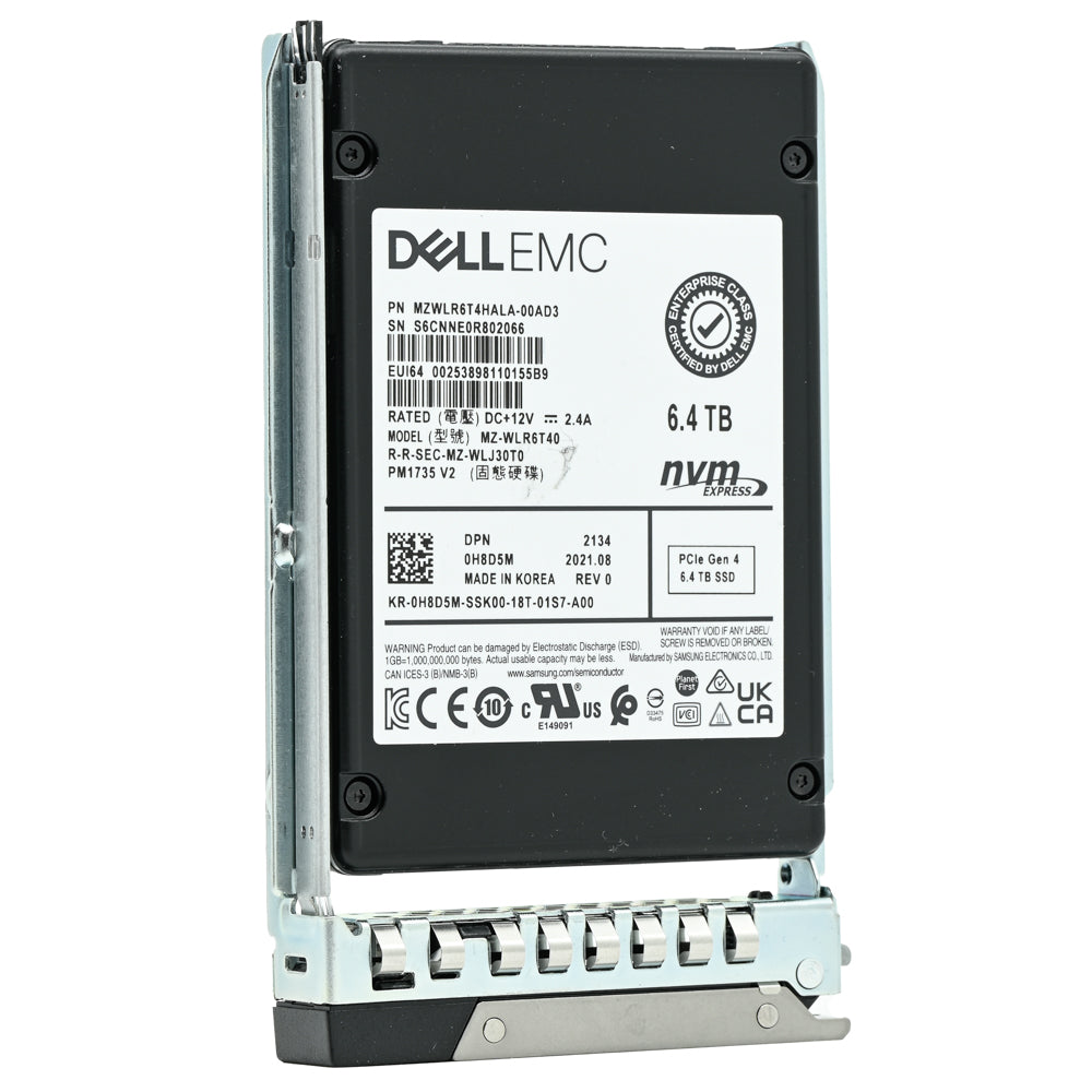 Dell G14 H8D5M MZWLR6T4HALA 6.4TB PCIe Gen 4.0 x4 8GB/s U.2 NVMe 3DWPD Mixed Use 2.5in Recertified Solid State Drive