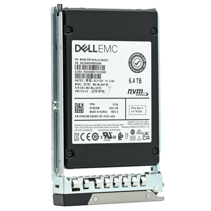 Dell G14 H8D5M MZWLR6T4HALA 6.4TB PCIe Gen 4.0 x4 8GB/s U.2 NVMe 3DWPD Mixed Use 2.5in Solid State Drive