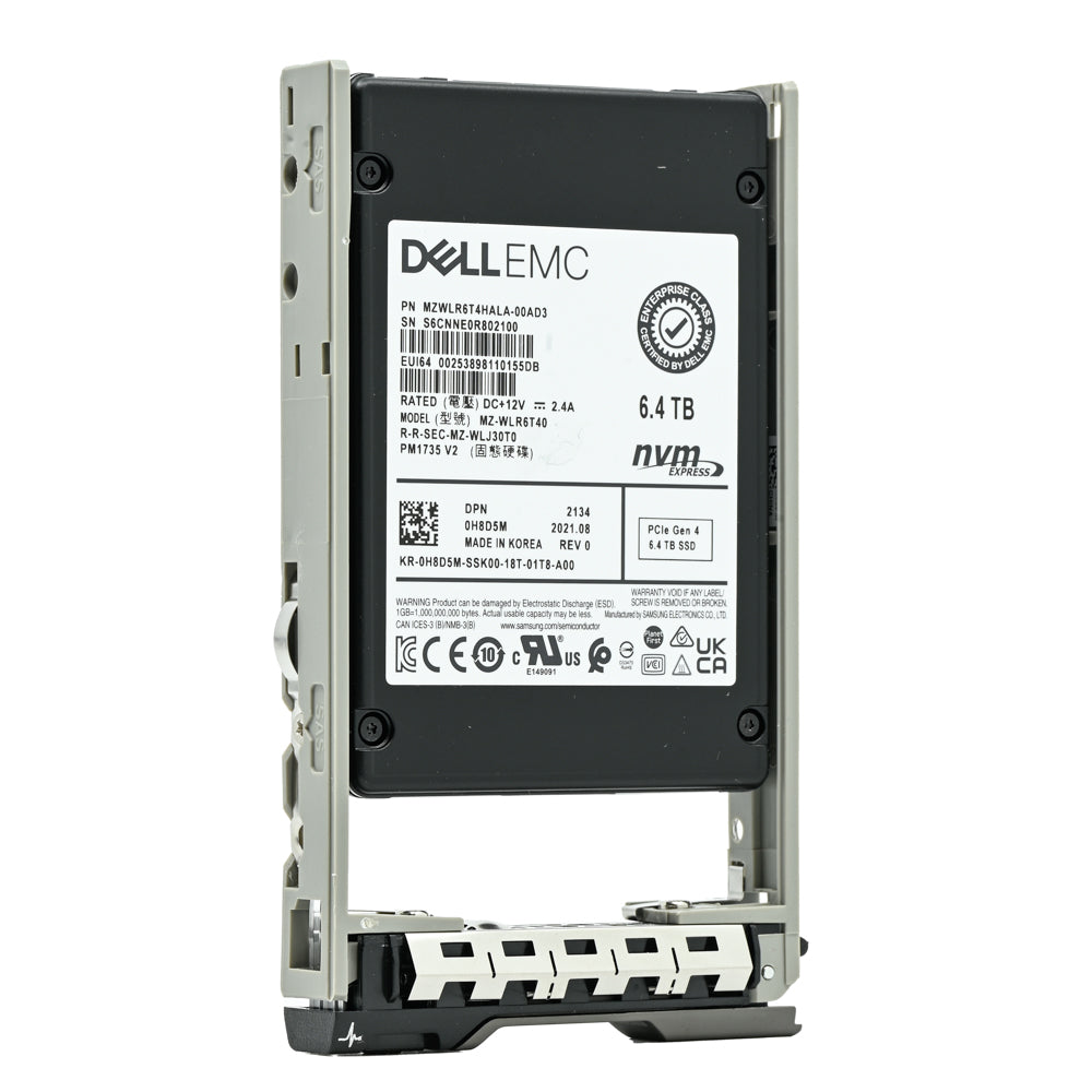 Dell G13 H8D5M MZWLR6T4HALA 6.4TB PCIe Gen 4.0 x4 8GB/s U.2 NVMe 3DWPD Mixed Use 2.5in Recertified Solid State Drive