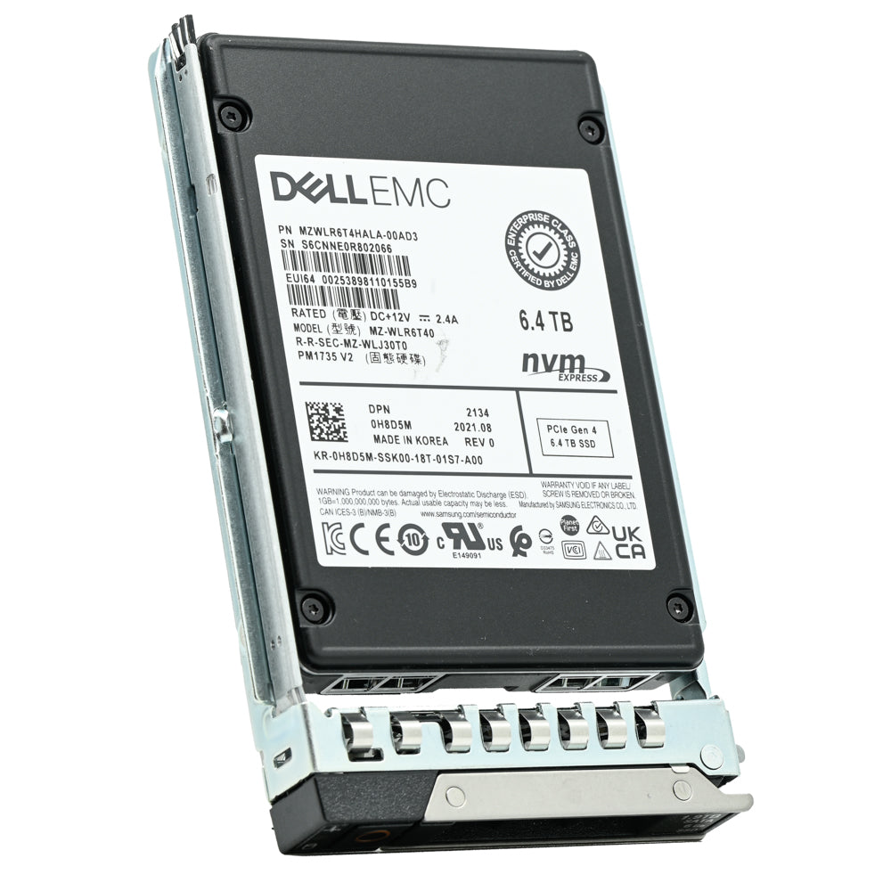 Dell G14 H8D5M MZWLR6T4HALA 6.4TB PCIe Gen 4.0 x4 8GB/s U.2 NVMe 3DWPD Mixed Use 2.5in Refurbished SSD