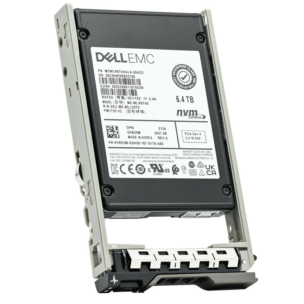 Dell G13 H8D5M MZWLR6T4HALA 6.4TB PCIe Gen 4.0 x4 8GB/s U.2 NVMe 3DWPD Mixed Use 2.5in Refurbished SSD