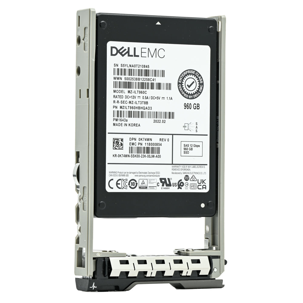 Dell G13 K74WN MZILT960HBHQAD3 960GB SAS 12Gb/s 1DWPD Read Intensive 2.5in Refurbished SSD